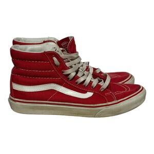 Vans Sk8-HI Red White Canvas High Top Sneakers Womens Size 8.5